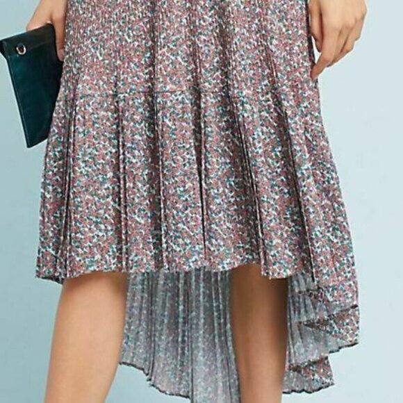 Anthropologie Skirt Womens Medium Petite Pink Midi Floral Chiffon Asymmetric Hem - Picture 11 of 11